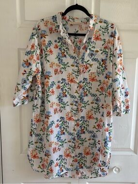 Papinelle 100% Cotton White Floral M Sleep Pajama Dress Relaxed Lounge Bloom